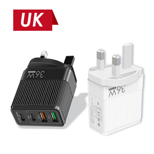 เครื่องชาร์จ USB 36W แบบมีพอร์ตหลายช่องพร้อมเอาต์พุต2PD + 2USB สำหรับแท็บเล็ต iPhone Android UK US EU - Product Image 2