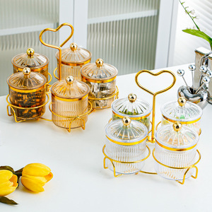 Divided Snack Platter With 5 Glass <b>Jars</b> Gold Frame Lid Party Home Use - Product Image 2