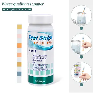 6 In 1 Kekerasan Alkalinitas Klorin Bebas Cyanuric Aci Litmus Kertas PH Test Strip Kertas Tes PH untuk Kolam Spa