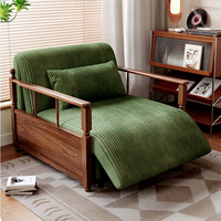 Canapé-lit rétro vert en velours côtelé convertible multifonctionnel, fauteuil inclinable en bois massif pour salon et chambre à coucher
