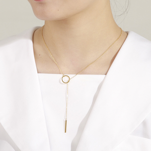 Kalung sweter trendi untuk wanita, Kalung panjang berlapis emas 18K, liontin batang vertikal, perhiasan modis sederhana - Product Image 5