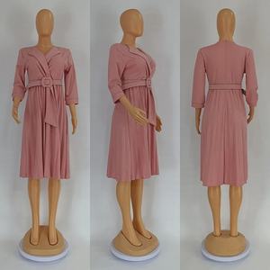 Zarif düz renk pilili Midi elbise artı boyutu kadınlar için afrika ofis bayan giyim yaz XL boyutu 2-Piece adedi - Product Image 6