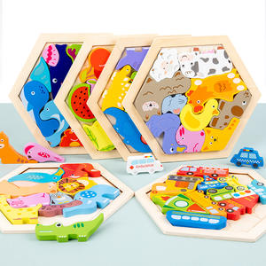 Nouveau design jouets éducatifs de bonne qualité blocs de puzzle en bois jouet dessin animé animaux jouets de circulation - Product Image 2