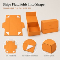 Boîte cadeau magnétique pliable sur mesure en gros, orange, emballage plat avec languettes autocollantes pour emballage de luxe pour la vente au détail