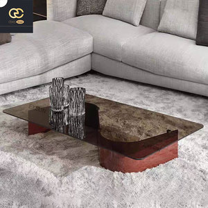 Muebles de sala de estar de diseño nórdico de lujo de alta calidad, mesa de centro de vidrio, mesa de centro de forma irregular de Villa - Product Image 1