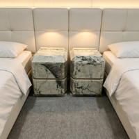 Table de chevet moderne en marbre Pandora avec tiroirs, table de chevet naturelle, meubles de luxe pour chambre à coucher, table d'appoint pour canapé de salon