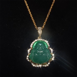 Collier pendentif <span class=keywords><strong>bouddha</strong></span> Maitreya incrusté de cristaux de Zircon brillants pour femmes, amulette porte-bonheur, bijoux porte-bonheur - Product Image 5