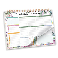 Bloc-notes planificateur hebdomadaire non daté B5 avec suivi des habitudes, 52 feuilles, papier 100 g/m², 5 styles floraux bohèmes, planificateur de bureau spirale