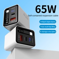 Adaptateur de charge rapide Type-C 80W en nitrure de gallium double A-C avec câble rétractable 80cm pour iPhone iOS et téléphone mobile Android
