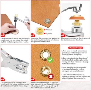 Kit de alicates perforadores de ojales de acero inoxidable de 1/4 de pulgada, 800 ojales metálicos, 803 piezas, prensa manual, estuche blando, manualidades en cuero - Product Image 4