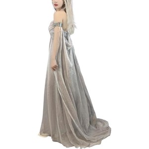 Disfraz de <span class=keywords><strong>Reina</strong></span> <span class=keywords><strong>medieval</strong></span> para mujer, vestido de tren largo gris, disfraces de juego de Daenerys Targaryen para Halloween - Product Image 2