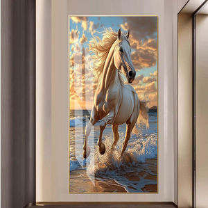 사용자 정의 3D 효과 말 크리스탈 도자기 그림 거실 Tableaux 벽화 홈 데코를위한 대형 벽 예술 - Product Image 4