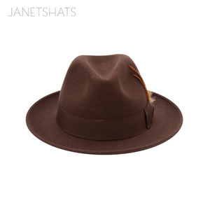 بطانات بنج بنية مخصصة قبعة ساتان سادة للذكور من الداخل قبعة جاز كلاسيكية حافة بخيل مجعدة مع ريشة بعقدة فراشية - Product Image 2