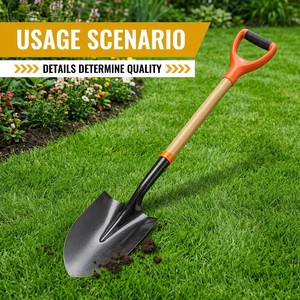 Bêche de jardin robuste à poignée en D, lame en acier au carbone à pointe <span class=keywords><strong>ronde</strong></span>, renforcée noire à angle de 45° pour le sol et la construction - Product Image 3