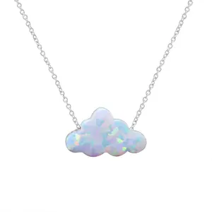 Hadiah kalung anak-anak trendi kustom 16 18 20 inci 925 perak murni kalung Opal putih awan