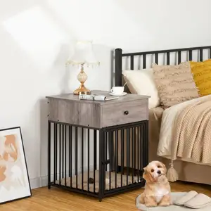 Venta al por mayor Jaula para perros Estilo industrial XL XXL XXXL Perrera para perros con 2/3 puertas Jaula para perros Casa con tapa de madera y puertas de metal