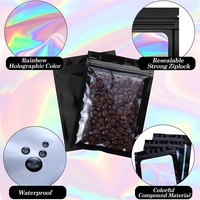 Sacs en Mylar holographiques noirs mats imprimés sur mesure, anti-odeur, avec fenêtre transparente, fermeture à glissière sur 3 côtés, vente en gros