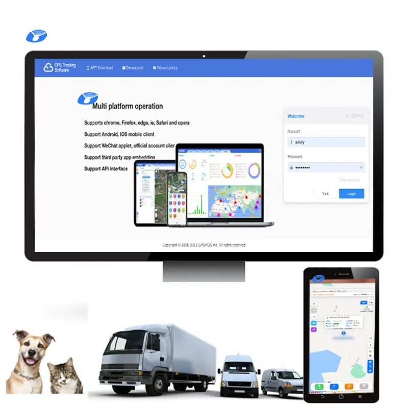 Plate-forme GPS multifonctionnelle Support logiciel GT06 CJ720 303g LK720 ST901 Logiciel de suivi GPS avec moteur d'application coupé gps