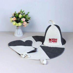 Ensemble de sauna en feutre de laine gris, accessoires, chapeaux, gants, coussin, broderie pour les quatre saisons, bain de vapeur russe, fournitures de bain - Product Image 3
