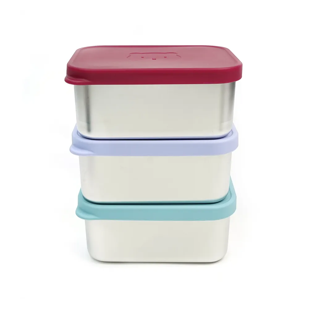 Couvercle en silicone Offre Spéciale 304 acier inoxydable métal enfants Rectangle scellé Bento boîte à lunch Snack conteneurs de stockage des aliments