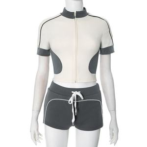 Viviblook ชุดวอร์มสองชิ้นสำหรับผู้หญิงชุดวอร์มกางเกงขาสั้นเล่นกีฬาเย็บติดเข้ารูปแบบใหม่สำหรับฤดูร้อน2025 K25ST038 - Product Image 2