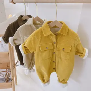 Pasgeboren Baby Meisje Jongen Dikke Corduroy Jumpsuit Lange Mouw Winter Baby Peuter Warme Fleece Rompertjes Outfit Kleding