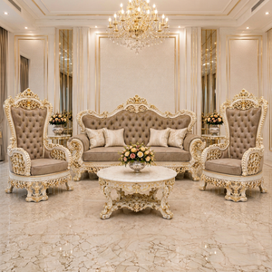 Elegant Heavy Handcrafted Teak Wood <b>Sofa</b> <b>Set</b> with Centre Table Maharaja Royal Carved <b>Sofa</b> & Throne Chair <b>Set</b> for Home Decor UK - Product Image 1