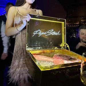 Biểu tượng tùy chỉnh thắp sáng gương thịt bò Vali thịt tàu sân bay hộp dẫn bít tết Cặp glorifier hiển thị trường hợp cho nhà hàng bít tết - Product Image 2