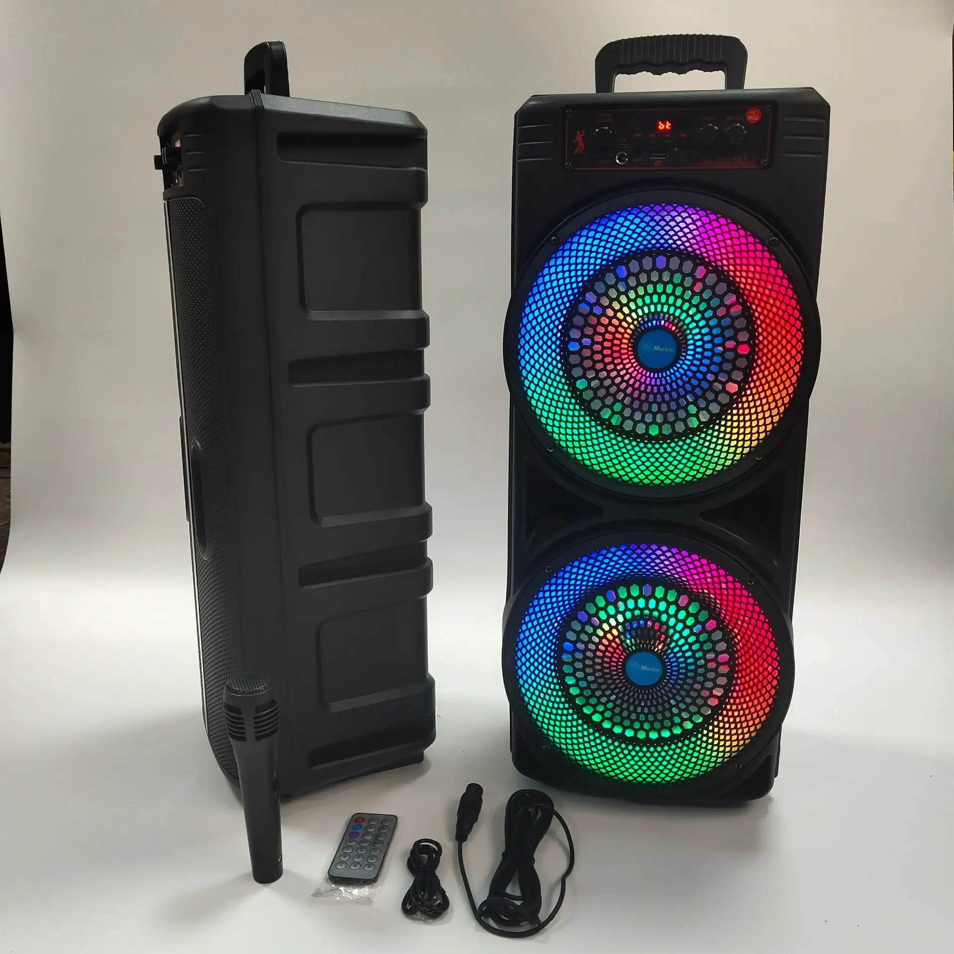 Alto-falante portátil sem fios, 8 '', portátil, karaoke, alto-falante rgb, bateria de plástico ativa 20w