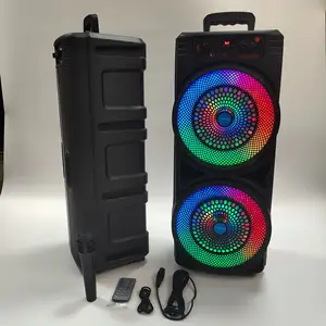 Portable Wireless Party Speaker Box Dual 8'' Portable Karaoke Loud Sound Trolley Speaker RGB Light Battery Plastic Active 20W