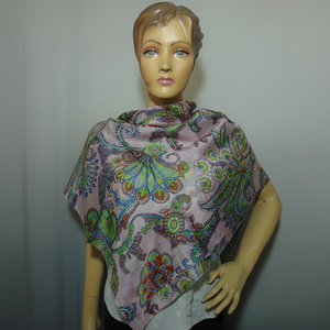 ผ้าคลุมไหล่ผ้าไหมแท้100% น้ำหนักเบาสำหรับผู้หญิงผ้าพันคอทรงสี่เหลี่ยมยาวมีลายพิมพ์ลายดอกไม้และเรขาคณิต - Product Image 1