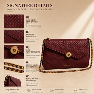 <span class=keywords><strong>Borsa</strong></span> Clutch di Lusso <span class=keywords><strong>Bordeaux</strong></span> con Etichetta Privata del Produttore, in Vera Pelle Intrecciata con Catena, <span class=keywords><strong>Borsa</strong></span> a Spalla da Donna per Serate Eleganti - Product Image 2