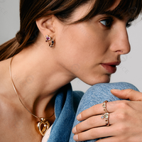 Ensemble de bijoux Gemnel Double Cœur, bague, bracelet, collier et boucles d'oreilles en zircon arc-en-ciel en argent sterling 925