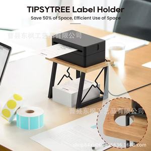 Label Printer Stand Wooden <b>Desktop</b> With Paper Roll Holder For Printers Office Multifunction <b>Shelf</b> - Product Image 3