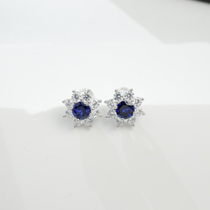 925 Sterling <b>Silver</b> <b>Stud</b> Earrings, Round Lab Created Sapphire with CZ Halo Sunflower Fine Jewelry for Women - Product Image 3