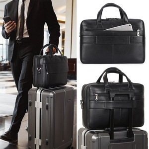 Men's Business <b>Briefcase</b> Large Capacity Laptop Bag Genuine Leather Crossbody Black P1338LHXJ - Product Image 2