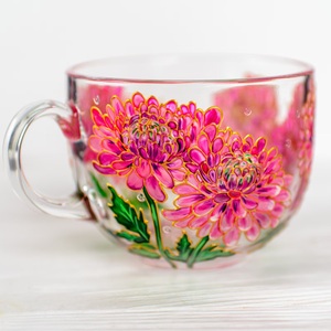 Coffret cadeau d'entreprise pour mariage, <span class=keywords><strong>Mug</strong></span> en verre <span class=keywords><strong>personnalisé</strong></span> avec <span class=keywords><strong>texte</strong></span> et fleur de naissance peints à la main, motif Chèvrefeuille, Cadeau d'anniversaire <span class=keywords><strong>personnalisé</strong></span> - Product Image 1