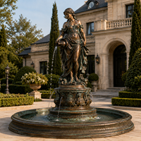 Sculpture de fontaine d'eau en bronze patiné antique, représentant une dame classique européenne versant de l'eau, pour hôtels, resorts et cours de luxe