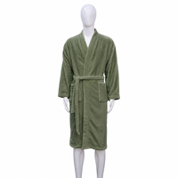 Peignoir personnalisé avec logo, col kimono, en polaire vert, épais et moelleux, style enveloppant après la douche, vêtement de nuit pour toutes les saisons