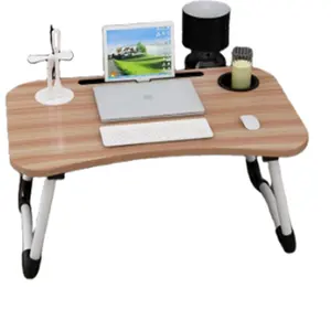 Escritorio plegable portátil de madera MDF para oficina en casa, mesa plegable pequeña para cama, sofá, comedor, mesas de estudio con portavasos