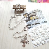 Collier pendentif croix en cristal transparent, 59 perles, cinq décades, collier de prière catholique avec colombe blanche et Esprit Saint, crucifix
