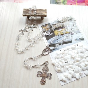 Collier pendentif croix en cristal transparent, 59 perles, cinq décades, collier de prière catholique avec colombe blanche et Esprit Saint, crucifix - Product Image 4