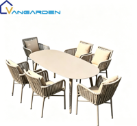 Ensemble table et chaises de jardin modernes, confortables, durables, tout en aluminium, résistant à l'eau, faible entretien, pour villa, jardin, cour.