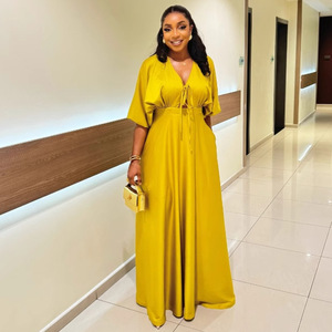 Abiti Estivi Trendy da Donna, Casual e Sexy con Scollo a V e Lacci, <span class=keywords><strong>Mezza</strong></span> <span class=keywords><strong>Manica</strong></span>, Tinta Unita, Vestiti Lunghi, Abito Maxi da Donna - Product Image 1