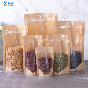 En stock, sac en papier kraft blanc brun avec fermeture à glissière, sac à fond plat imperméable avec fenêtre transparente pour céréales, aliments pour animaux de compagnie - Product Image 6