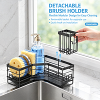 Nouvel Arrivage : Organisateur d'angle pour évier de cuisine avec plateau de drainage, support pour éponge et brosse en acier au carbone, organisateur de comptoir