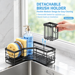 Nuovo Arrivo: Organizer Angolare per <span class=keywords><strong>Lavello</strong></span> da <span class=keywords><strong>Cucina</strong></span> con Vassoio di Drenaggio, Porta Spugne e Porta Spazzole in Acciaio al Carbonio, Organizzatore da Piano di Lavoro - Product Image 3