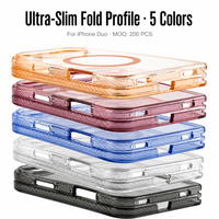 Étui de téléphone magnétique pliable robuste pour iPhone Duo, hybride transparent en acrylique PC TPU, compatible charge sans fil, anti-chute, fourniture directe usine