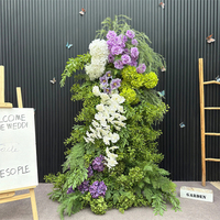 Vente flash Arche florale en forme de corne verte et violette, hydrangea, rose, orchidée, avec support, décoration de scène de mariage, toile de fond d'événement