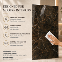Panneau mural en PVC brillant MORLENX, marbre brun foncé noir à fines veines, pour projet d'aménagement intérieur de luxe